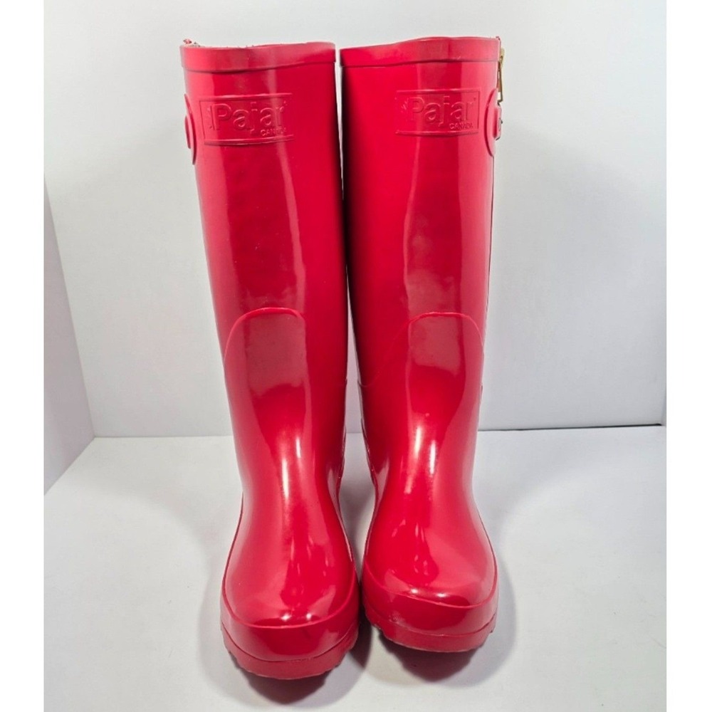 Pajar Rain Boots Tall Side Zip Red Glossy Waterproof Outdoor
